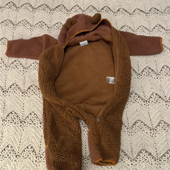 Columbia Brown Bear Fleece Kids Outerwear One Piece Fold Over Hands & Feet 12-18 - Picture 5 of 8